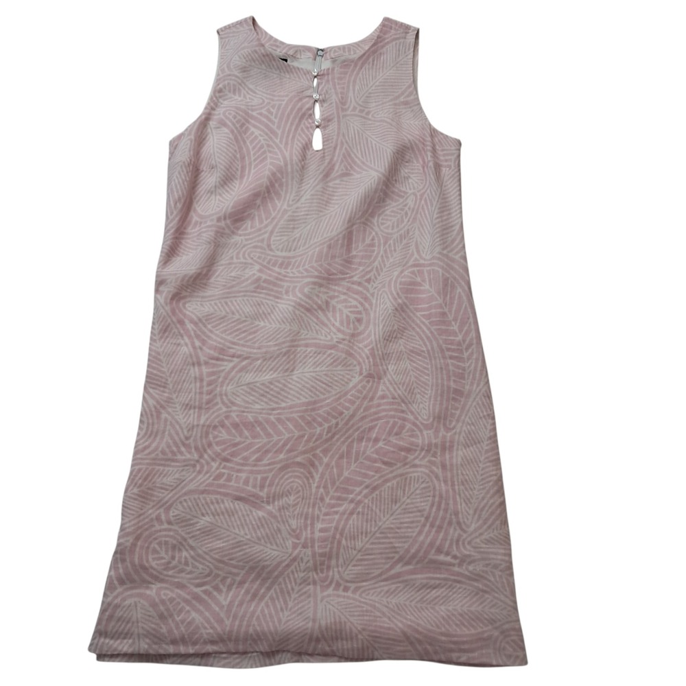 Island Company 100% Linen Dress Womens Large Pink Castaway Shift Leaf‎ Vacation